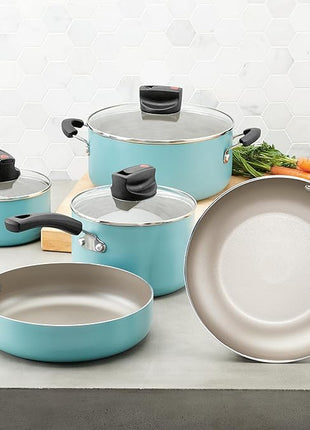 Farberware Smart Control Nonstick Cookware Pots and Pans Set, 14 Piece, Aqua