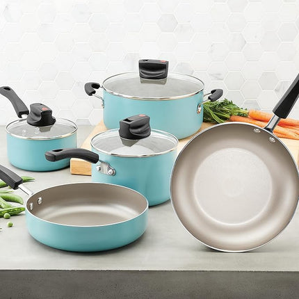 Farberware Smart Control Nonstick Cookware Pots and Pans Set, 14 Piece, Aqua