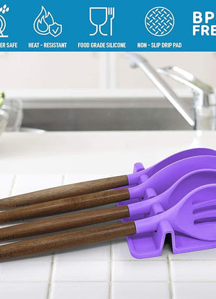 Zulay Kitchen Silicone Utensil Rest with Drip Pad for Multiple Utensils - BPA-Free, Heat-Resistant Spoon Rest & Spoon Holder for Stove Top - Kitchen Utensil Holder for Ladles & Tongs - Mystic Violet