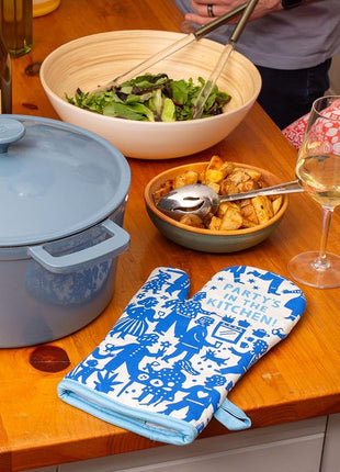 Blue Q Party's in The Kitchen Funny Oven Mitts - Cute Oven Mitts, Home Kitchen Gifts, Cooking Accessories, Super-Insulated Quilting, Comfy Natural-Fitting Shape, 100% Cotton, Size 12.5" L x 7.5" W