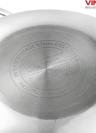 Vinod Platinum Triply Stainless Steel Kadai | Suitable For Indian Cooking, Sauces, Stews, Soups | Extra Deep Kadai With Lid | Induction, Electric Friendly (22cm)