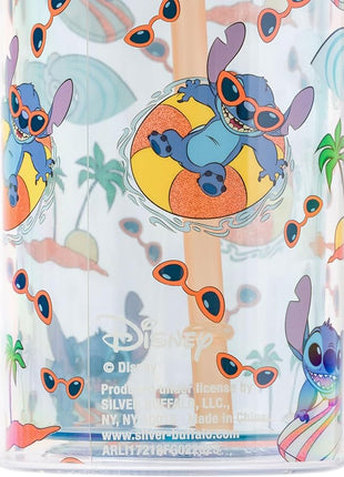 Silver Buffalo Disney Lilo and Stitch Beach Island Stitch in Floatie Swim Ring Plastic Glitter Cold Cup with Lid and Straw, 20 Ounces