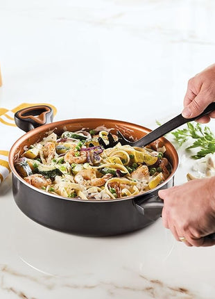 Farberware Glide Ceramic Nonstick Saute Pan / Frying Pan / Fry Pan with Lid and Helper Handle - 4 Quart, Black