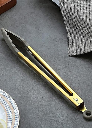 Gold Cooking Tongs, Berglander Heavy Duty Food Tongs For Cooking With Silicone Tips And Titanium Gold Plating Handle, Kitchen Tongs, Grill Tongs, Dishwasher Safe, Easy to Clean