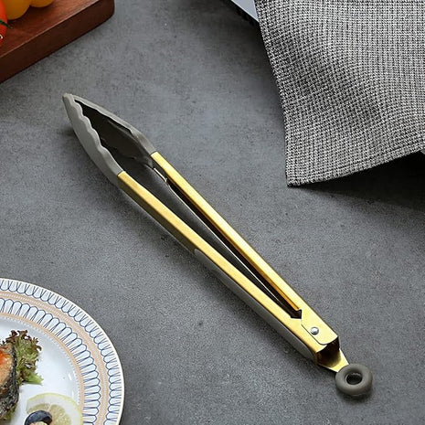 Gold Cooking Tongs, Berglander Heavy Duty Food Tongs For Cooking With Silicone Tips And Titanium Gold Plating Handle, Kitchen Tongs, Grill Tongs, Dishwasher Safe, Easy to Clean