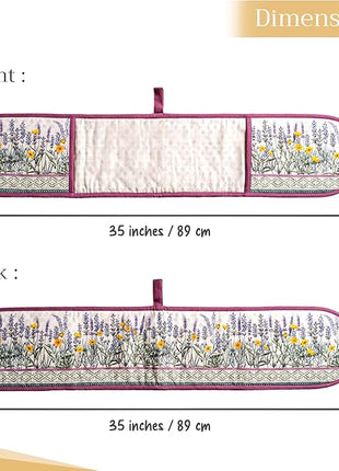 Maison d' Hermine Double Oven Mitts 100% Cotton 7"x35" Double Oven Mitt Heat Resistant BBQ Cooking Gloves with Loop, Baking, Grilling, Home, Kitchen, Handling Hot Pans Spring Summer (Fanny Lavender)