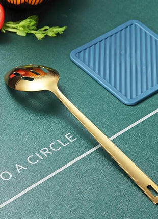 Berglander Gold Cooking Spoon, Stainless Steel Slotted Serving Spoon Titanium Gold Plating, Kitchen Basting Spoon For Cooking, Dishwasher Safe, Easy to Clean