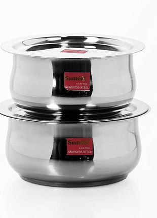 Sumeet Stainless Steel Cookware Set With Lid, 1.6, 2.1 L, 2 Piece (Steel), 2.1 liter