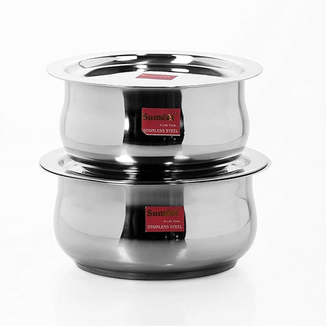 Sumeet Stainless Steel Cookware Set With Lid, 1.6, 2.1 L, 2 Piece (Steel), 2.1 liter