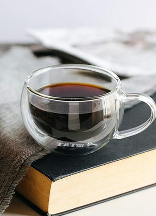 BTaT Insulated Espresso Cups, Glass Tea & Coffee Mugs, Set of 4 (6 oz, 180 ml), Double Wall, Latte & Espresso Glasses