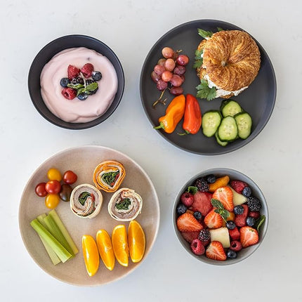 Grow Forward Premium Wheat Straw Plates and Bowls Sets - 8-Piece Wheat Straw Dinnerware Sets - Unbreakable & Reusable Microwave Safe Plastic Dinner Plates for Outdoors, RV, Camping Dishes - Moonlight