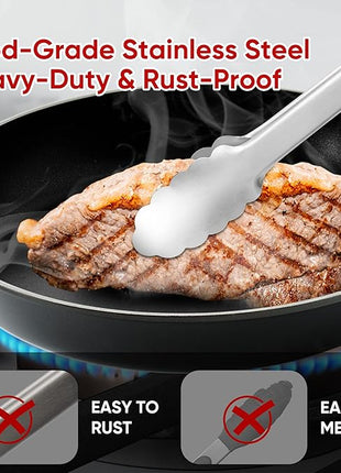 Stainless Steel Tongs Set, Food Grade Stainless Steel Kitchen Tongs, Heat Resistant 600 Degrees, for Cooking, BBQ Barbecue, Grilling, Buffet, Serving (7"+9"+12")