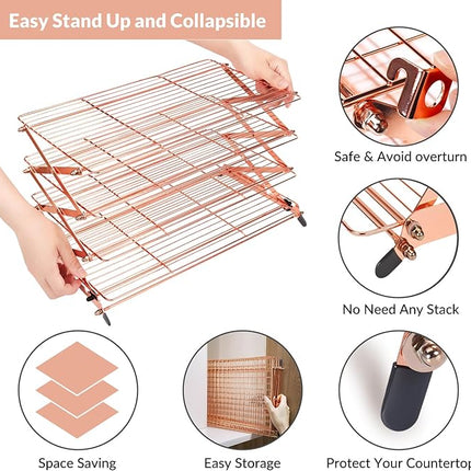 Geesta 2/3/4-Tier Collapsible Cooling Rack with Adjustable 3 Setting Design Stackable Cooling Roasting Cooking for Cookies Baking - Copper Cooking Utensils