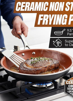 Gotham Steel 12 Pc Ceramic Cookware Set Nonstick, Ceramic Pots and Pans Set Non Stick with Steamer for Cooking, Non Toxic PFOA PFOS Free, Ergonomic Stay Cool Handles, Oven & Dishwasher Safe, Copper