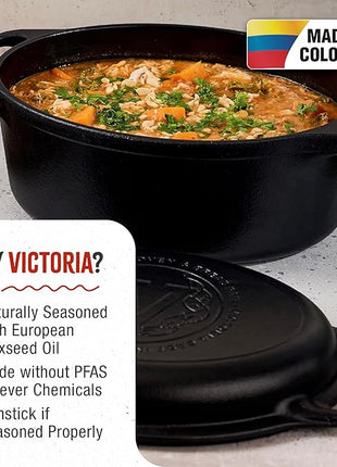 Victoria 6-Quart Cast Iron Oval Dutch Oven, Combination Combo Cooker Pot and Skillet, Bread Baker, Made in Colombia, 2-Piece Set