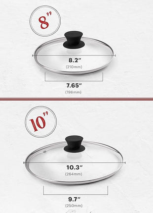 Cast Iron Skillet Set - 8" + 10"-Inch Frying Pans + Glass Lids + Silicone Handle Holder Grip Covers - Pre-Seasoned Oven Safe Cookware - Indoor/Outdoor Use - Grill, BBQ, Fire, Stovetop, Induction Safe