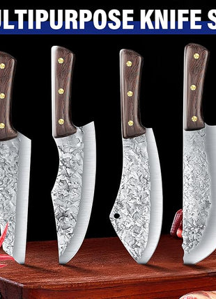 DRAGON RIOT Chef Butcher Knife Set for Meat Cutting, 4 Pcs Japanese Forged Chef Knives Set for Men and Women Gift for Men
