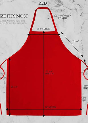 GREEN LIFESTYLE 12 Pack Bib Apron - Unisex Red Aprons, Machine Washable Aprons for Men and Women, Kitchen Cooking BBQ Aprons Bulk (Pack of 12, No Pockets, Red)