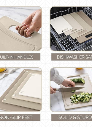 COOK WITH COLOR Non-Slip Cutting Board Set – Kitchen Essentials with Easy Grip Handle for Meat, Veggies, and Fruits, 4 Cutting Boards, Brown