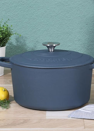 Crock-Pot Artisan 5-Quart Round European Enameled Cast Iron Dutch Oven with Lid – Matte Navy Blue, Durable Oven Safe Cookware
