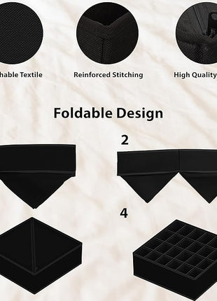 Simple Houseware 4-Pack Drawer Organizer Set - Closet Dividers for Underwear, Socks, Bras, Scarves, Ties - Foldable Non-Woven Storage Boxes, Black