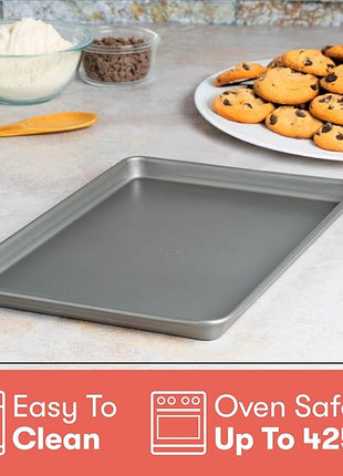Cooking Light Heavy Duty Nonstick Bakeware Carbon Steel Baking Sheet or Cookie Sheet with Quick Release Coating, Manufactured without PFOA, Dishwasher Safe, Oven Safe, 15-Inch x 10-Inch, Gray