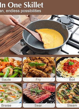 SENSARTE Nonstick Skillet, Deep Frying Pan 10/11/12-inch, Saute Pan with Lid, Stay-cool Handle, Healthy Stone Cookware Cooking Pan, Induction Compatible (10-Inch/3.5QT)