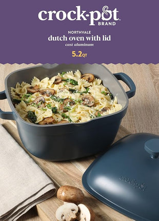 Crock-Pot Northvale Cast Aluminum Lightweight Durable 5.2 Quart Heavy Duty Dutch Oven Pot With Lid, Oven Safe, Dual Handles - Matte Blue