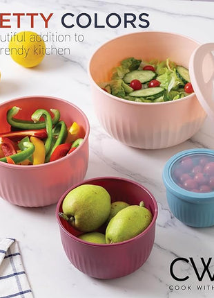 COOK WITH COLOR Prep Bowls with Lids- Wide and Deep Nesting Plastic Small Mixing Bowl Set with Lids, 12 Piece Set - Deep Bowls, Navy