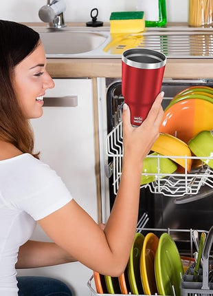 WETOWETO 30 oz Insulated Tumbler With 2 Lids and 2 Straws, Stainless Steel Double Vacuum Coffee Tumbler Cup, Powder Coated Travel Mug for Home, Office, Travel, Party (Harvest Red, 1 Pack)