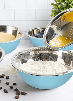 WHYSKO Meal Prep Stainless Steel Mixing Bowls Set, Home, Refrigerator, and Kitchen Food Storage Organizers | Ecofriendly, Reusable, Heavy Duty (Light Blue)