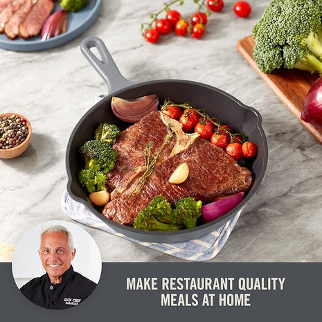 Zakarian by Dash 9.5 Inch Small Nonstick Cast Iron Skillet, Titanium Ceramic Coated Frying Pan, Grey