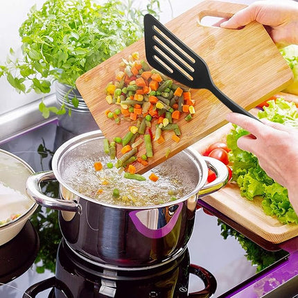 Silicone Spatula Turner Set, 2PCS Heat-Resistant Non-Stick Fish Slotted Spatula Kitchen Utensil Set for Cooking, Baking and Mixing, BPA Free & Dishwasher Safe (Black)