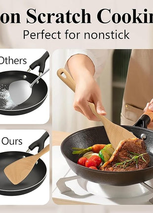 Wooden Spatula Set, 6 Pack Kitchen Wood Slotted Spoon Spatulas Turner Utensils for Cooking, Non Toxic Solid Wooden Spatulas Natural Wood Serving Spoons Spaghetti Utensil Set for Nonstick Cookware