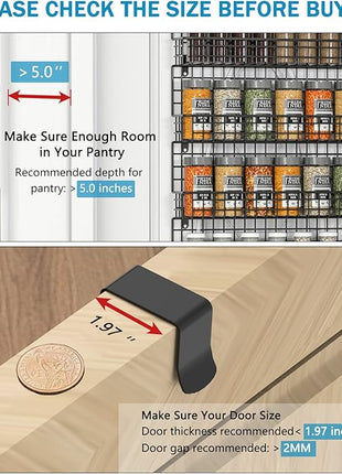 JKsmart 6-Tier Spice Rack Organizer with Door Hook, Wall Mounted & Over the Door Spice Racks for Kitchen Pantry Door Cabinet, Two Size, Large Capacity, Black