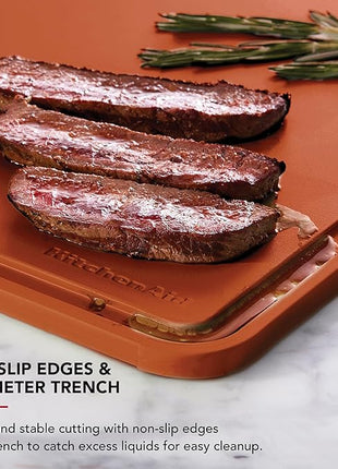 KitchenAid Classic Plastic Cutting Board with Perimeter Trench and Non Slip Edges, Dishwasher Safe, 12 x 18 inch, Scorched Orange