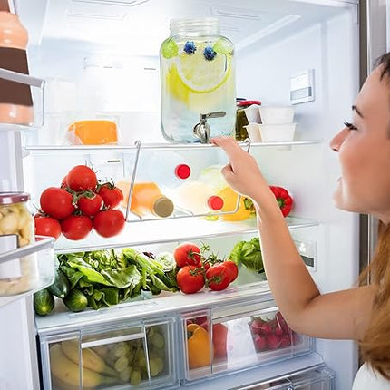 1 Gallon Glass Water Dispenser with Stainless Steel Spigot + Marker & Chalkboard, & Ice Cylinder - 100% Leakproof Beverage Dispenser Mason Jar Drink Dispenser Gallon Jug - Laundry Detergent Holder.