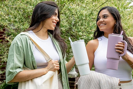 Ello Port 40oz Tumbler with Carry Loop & Integrated Handle, Vacuum Insulated Stainless Steel Reusable Water Bottle, Travel Mug with Leak Proof Lid and Straw, Perfect for Iced Coffee and Tea, Mauve