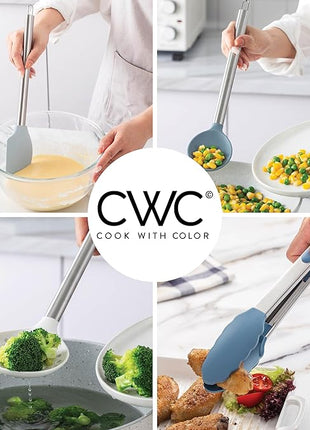 COOK WITH COLOR Silicone Cooking Utensils, Kitchen Utensil Set, Easy to Clean Silicone Kitchen Utensils, Cooking Utensils for Nonstick Cookware, Kitchen Gadgets Set, 38 Piece, Blue and White