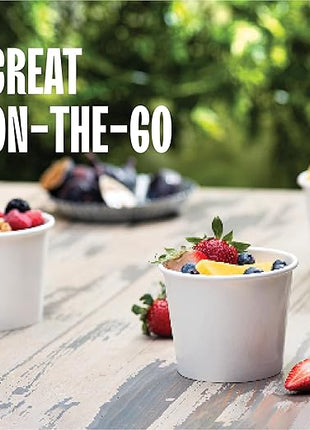 Stack Man Paper Food Container with Lid, Insulated Food Cups with Vented Lids - Hot or Cold To Go Soup Cup, for Soups, Ice Cream and Yogurt - Eco-Friendly - White
