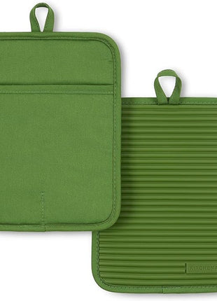 KitchenAid Ribbed Soft Silicone Pot Holder 2-Pack Set, Matcha, 7"x9"