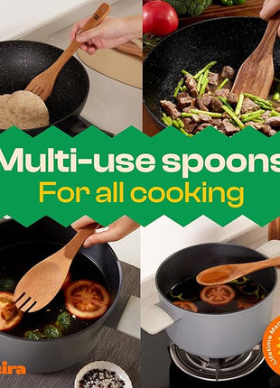 Riveira Walnut Wooden Spoons for Cooking Set of 6 – Natural Walnut Wooden Cooking Utensils, Spatula, Spoon - Premium Quality Utensil Set for Non-Toxic Cooking