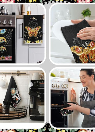 Boyiee Set of 6 Witchy Kitchen Towels Boho Tea Towels Absorbent Mushroom Floral Dish Towels 24 x 16'' Gothic Dish Towels Sun Moon Star Butterfly Hand Towels Gifts for Farmhouse Kitchen Bathroom