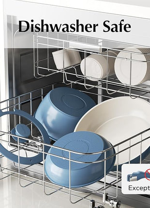 Redchef Ceramic Cookware Set, Removable Handle Pots and Pans Non-Stick, Rv Cookware Set, Non-Toxic Pots and Pans Set No PFAS, PTFE, PFOA, Detachable Pots and Pans, Dishwasher & Oven Safe(Blue)