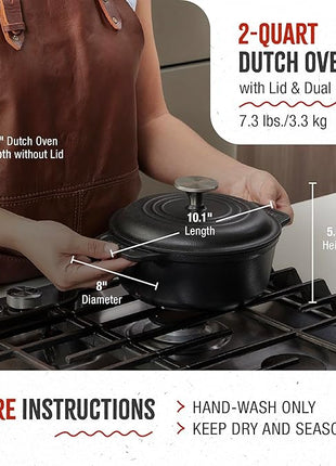 Victoria 2-Quart Cast Iron Dutch Oven with Lid and Dual Handles, Seasoned with Flaxseed Oil, Made in Colombia