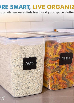 Shazo 2 PC (11L | 372 oz) Flour Sugar Storage Containers with Easy Carry Handle - Plastic Extra Large Food Storage Containers with Lids for Rice Cereal, BPA Free & Airtight Kitchen Pantry Organization