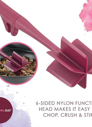 Rachael Ray Tools and Gadgets Lazy Crush & Chop, Flexi Turner, and Scraping Spoon Set / Cooking Utensils - 3 Piece, Burgundy Red