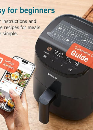 COSORI Air Fryer 2.1 QT, Small & Mini 4-in-1 airfryer Ideal for Simple Meals and Snack, Easy to Leftover Food to Crispy, Up to 97% Less Oil, 30 In-App Recipes, Nonstick & Dishwasher-Safe Basket