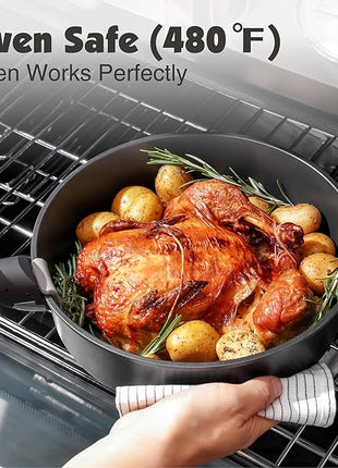 SENSARTE 17 Piece Pots and Pans Set, Nonstick Detachable Handle Cookware Set, Induction Kitchen Cookware Set with Removable Handle, Healthy Non Stick for RV, Dishwasher ＆ Oven Safe, PFOA Free (Black)