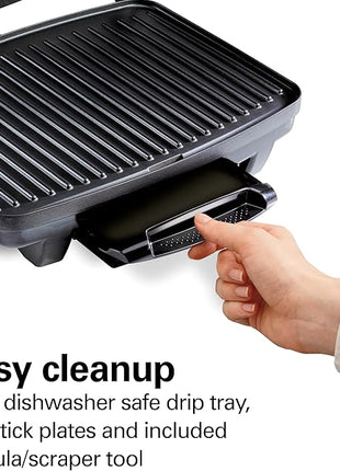 Hamilton Beach Panini Press, Sandwich Maker & Electric Indoor Grill, Upright Storage, Nonstick Easy Clean Grids, Stainless Steel (25410)
